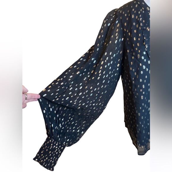 Lilly Pulitzer Rowe Long Sleeve Gold Metallic Polka Dot Top NWT - Picture 6 of 14